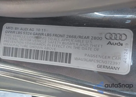 2012 Audi A7 Premium from USA, damaged, VIN WAU3GAFC9CN072397